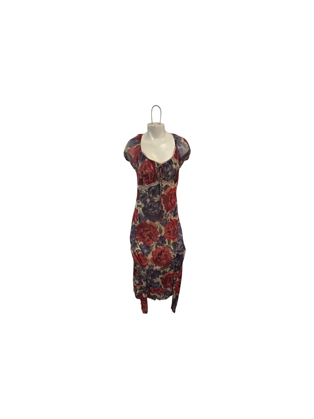 SO Floral Scoop-Neck Midi Dress in Red and Purple